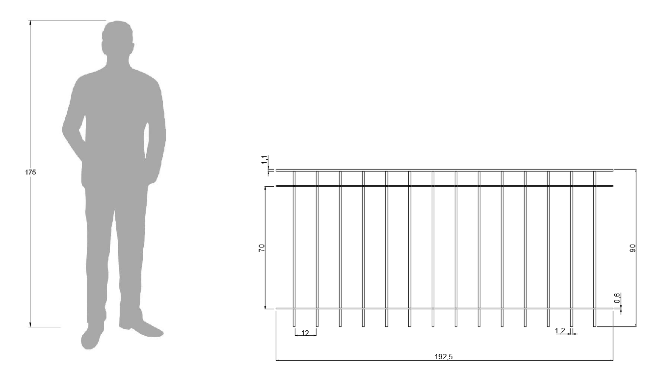 Technische Zeichnung Geländer Padua 192,5cm