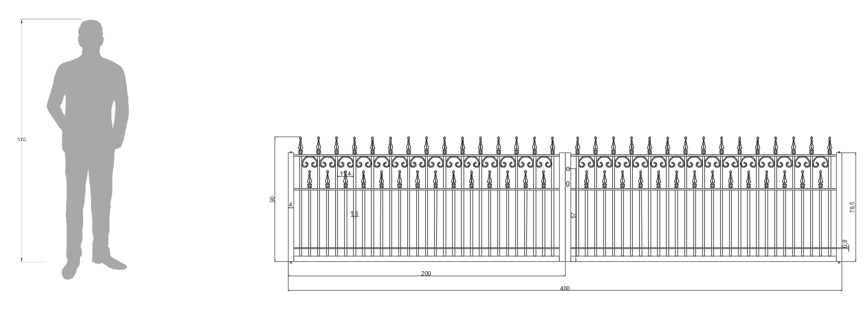 Tor Lugano als bemaßte Zeichnung