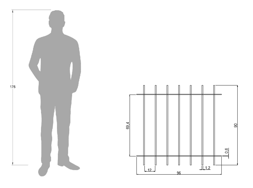 Technische Zeichnung Zaun Padua 96cm