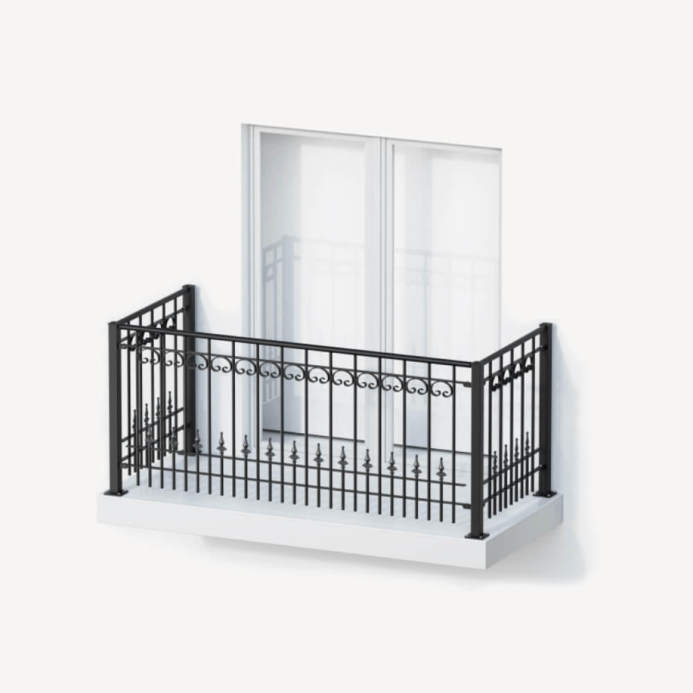 Geländer Set Lucca als 3D-Modell | Pulverbeschichtet Sonderfarbe RAL 9005 Tiefschwarz