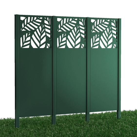 Metallsichtschutz Liro 3er Set zum Einbetonieren 3D Modell | Pulverbeschichtet Sonderfarbe RAL 6005 Moosgrün