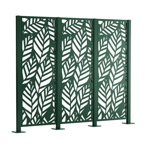 Metallsichtschutz Livenza 3er Set zum Aufschrauben als 3D-Modell | Pulverbeschichtet Sonderfarbe RAL 6005 Moosgrün