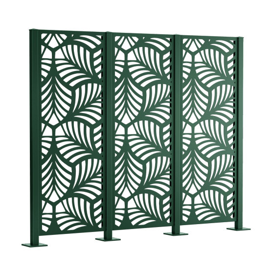 Metallsichtschutz Piave 3er Set zum Aufschrauben als 3D-Modell | Pulverbeschichtet Sonderfarbe RAL 6005 Moosgrün