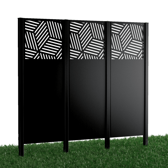 Metallsichtschutz Rienza 3er Set zum Einbetonieren Modell | Pulverbeschichtet RAL 9005 Tiefschwarz