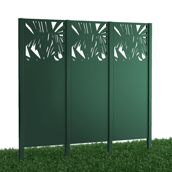 Metallsichtschutz Taro 3er Set zum Einbetonieren 3D Modell | Pulverbeschichtet Sonderfarbe RAL 6005 Moosgrün