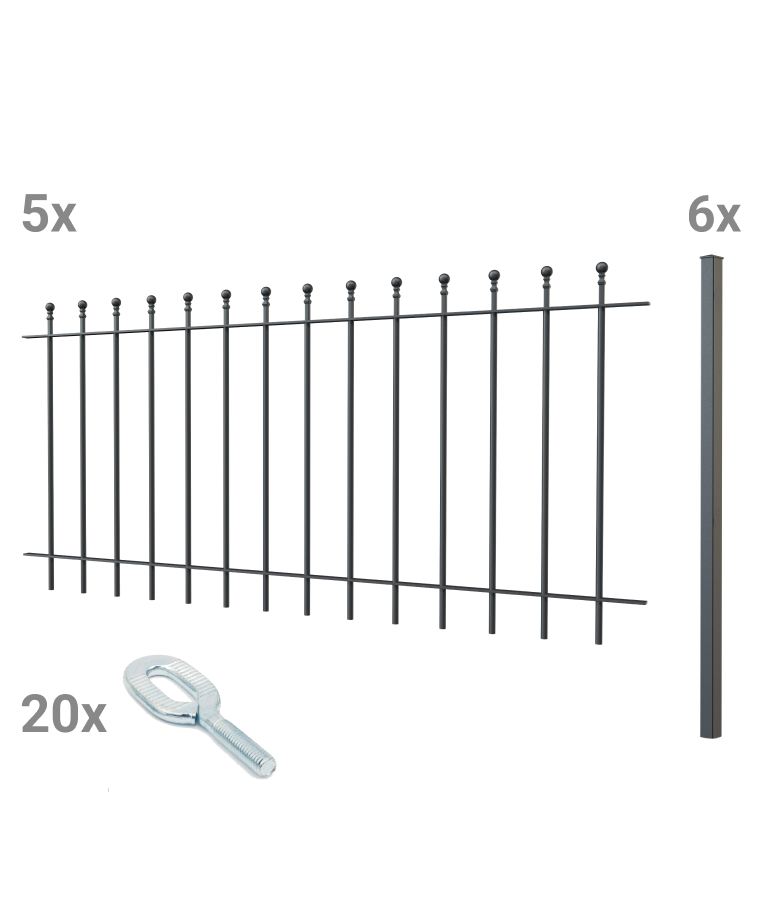 Zaunset Ancona zum Einbetonieren als 3D-Modell | Pulverbeschichtet anthrazit