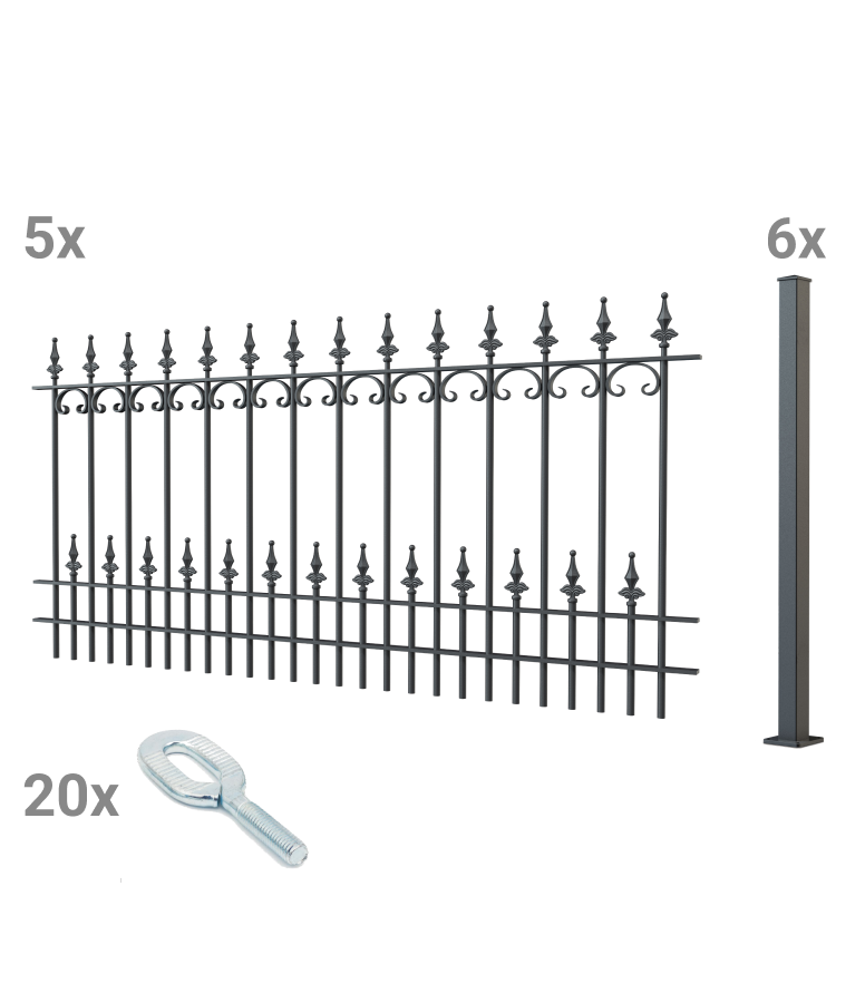 Zaunset Lucca mit Zubehör zum Aufschrauben 3D Modell | Pulverbeschichtet Anthrazit