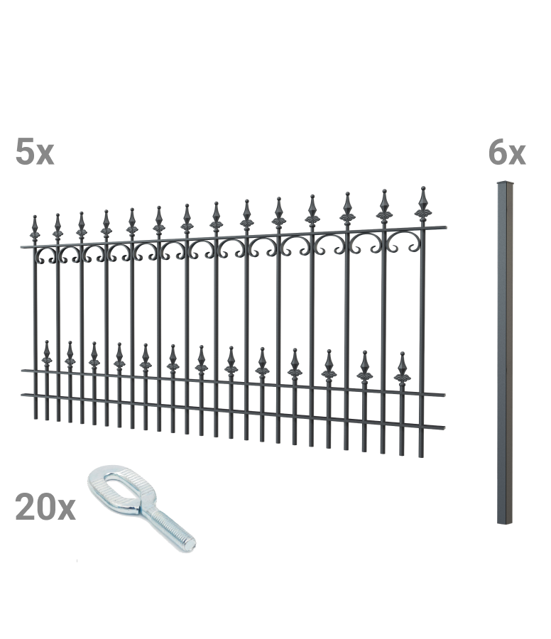 Zaunset Lucca mit Zubehör zum Einbetonieren 3D Modell | Pulverbeschichtet Anthrazit