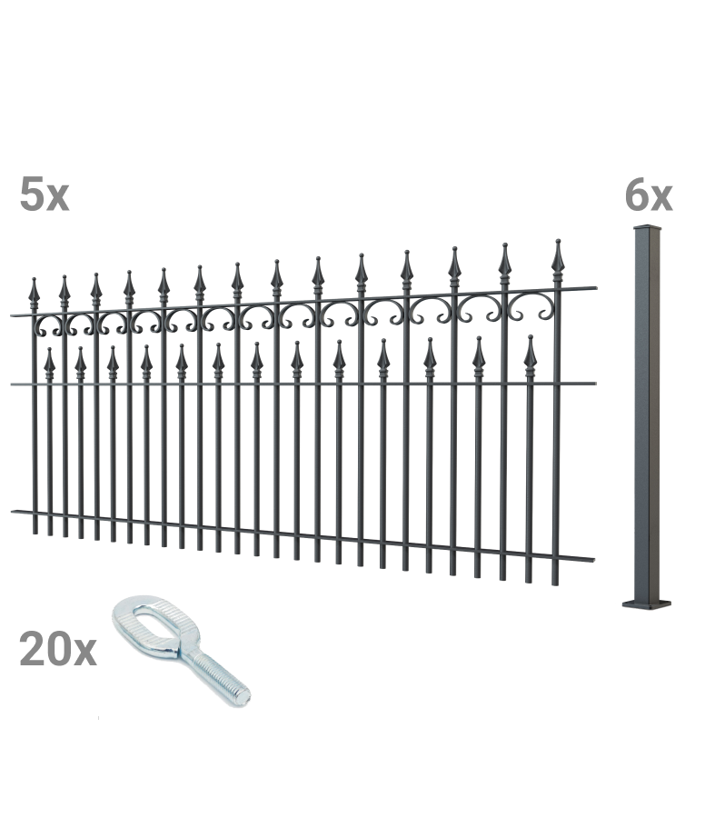 Zaunset Lugano zum Aufschrauben als 3D-Modell | Pulverbeschichtet anthrazit